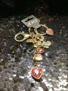 Disney Gold-Tone Keychain with Pink Heart Charms